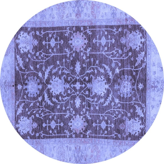 Ahgly Company Indoor Round Abstract Blue Modern Area Rugs, 7' Round