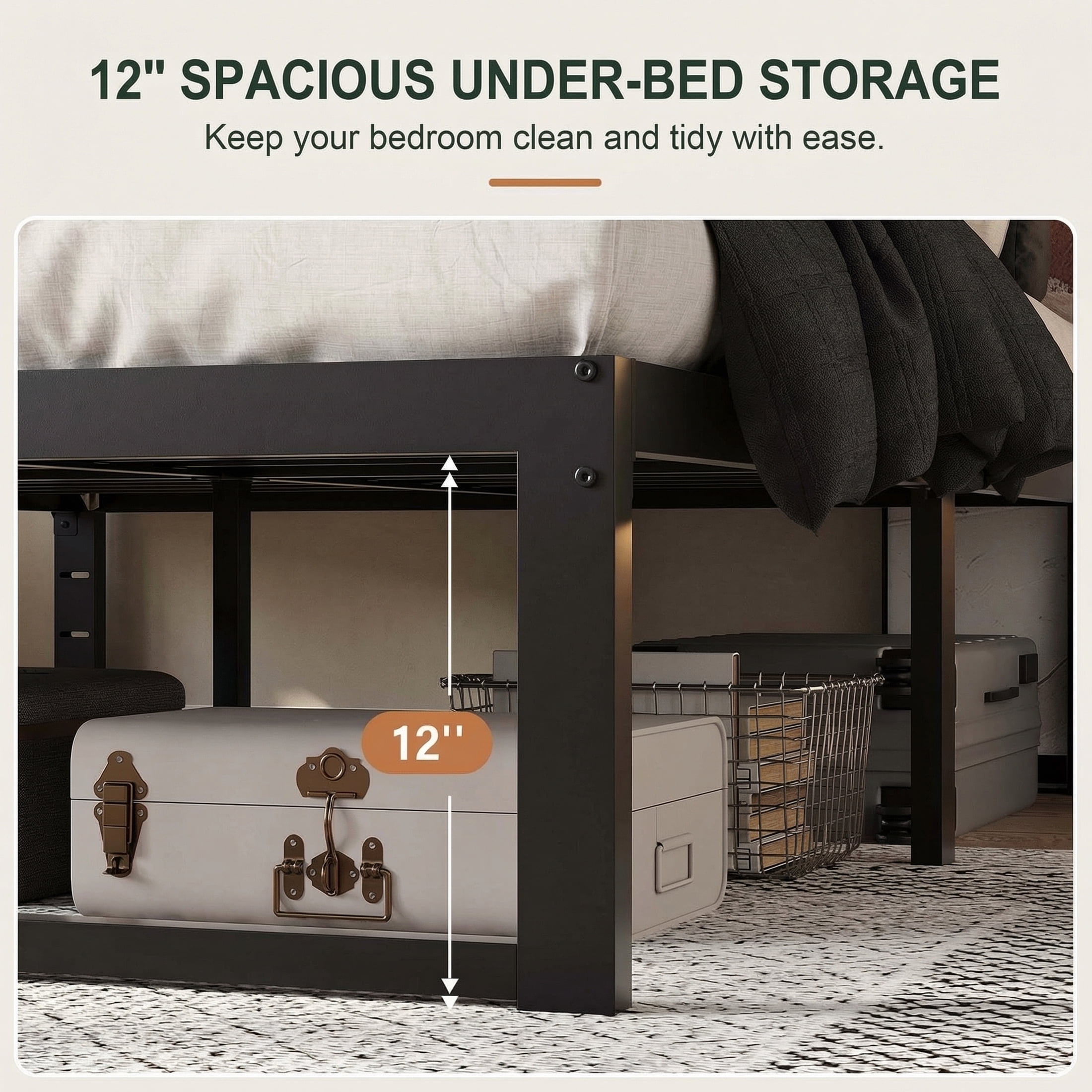 Amolife 14" Full Bed Frame Metal Platform Bed with Ample Storage Space Under Frame, Heavy Duty, Black