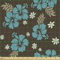 thumbnail image 2 of Ambesonne Floral Fabric by the Yard Upholstery, White Flower Hibiscus Art, 2 Yards, Sea Blue Brown, 2 of 5