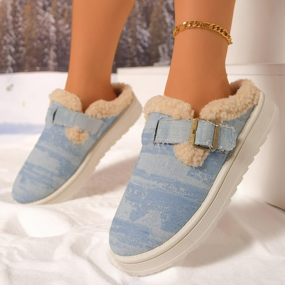 Yusimy Women's Winter Casual Thermal Lined Slip-On Shoes - Round Toe Platform Flat Sole Solid Color Minimalist Design for Warmth and Comfort