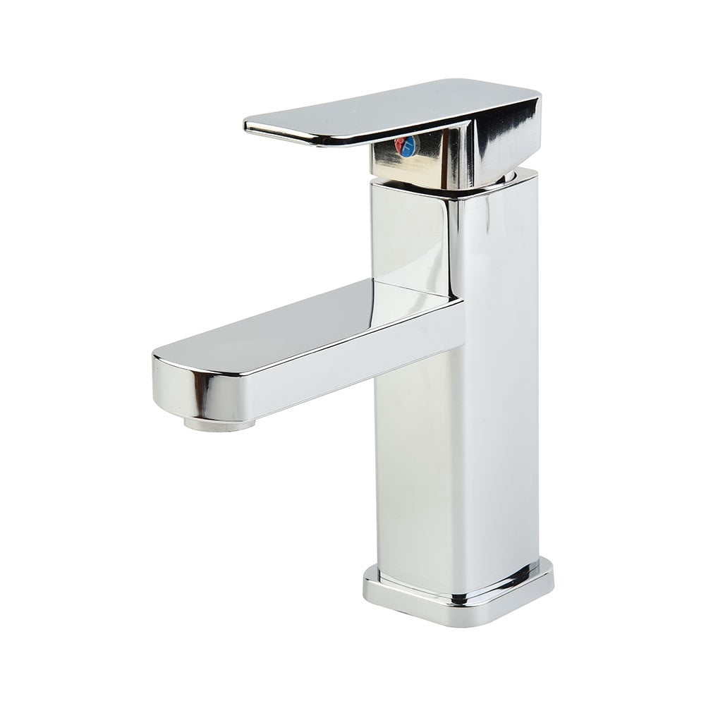 Modern Square Bathroom Basin Faucet Single Handle Mixer Tap Stainless Steel Sink Faucet with Waterfall Spout Hot and Cold Water Control Silver 170mm
