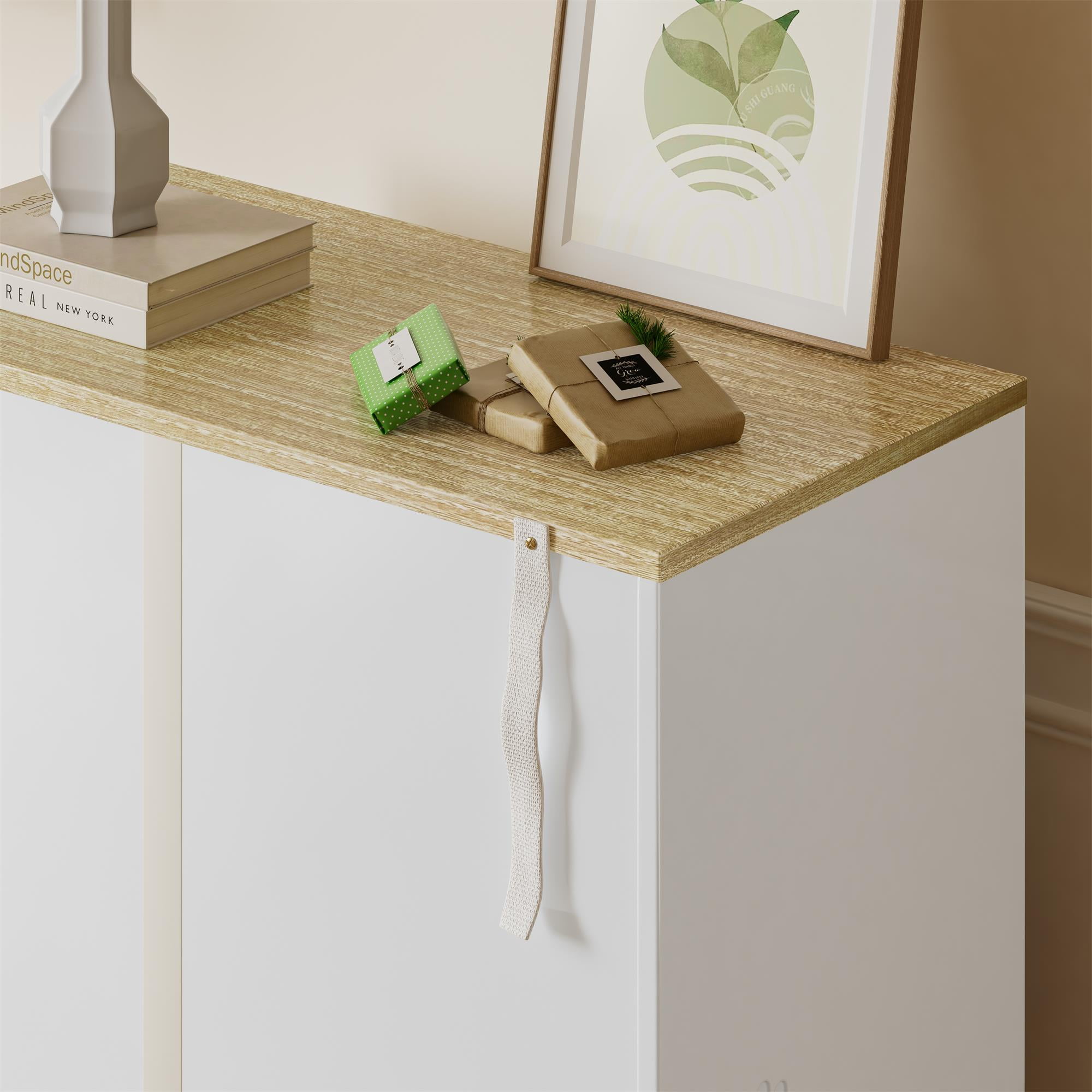 Pefilos 31" Cat Litter Box Enclosure, Hidden Cat Washroom Furniture with Drawer, Sisal Scratching Door, Cat House Enough for Most of Litter Box, White