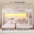 thumbnail image 5 of Full over Twin over Twin Triple Bunk Bed with Headboard & LED Lights, Metal Bunk Beds with 8 Storage Drawers, Charging Station, Guardrail and Ladder, Twin Triple Bunk Bed Frame for 3 Teens, White, 5 of 10