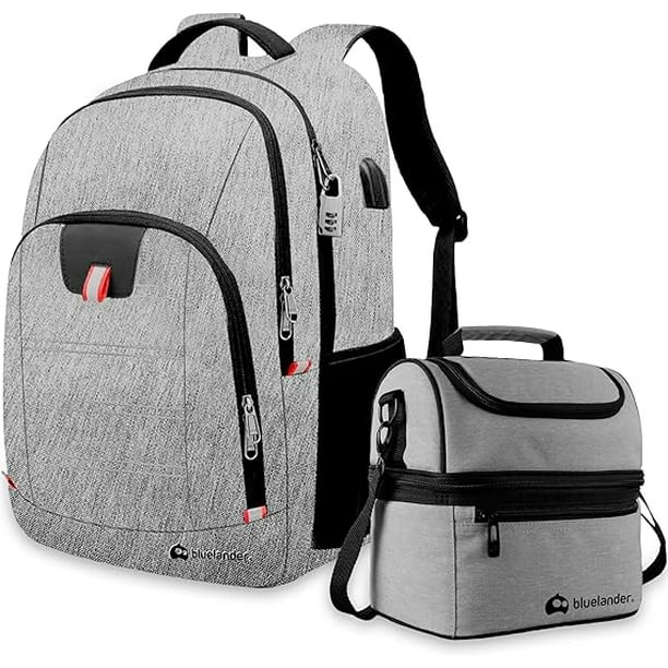 Mochila Antirrobo con Candado y Puerto USB con Lonchera Portátil de Dos Pisos con Aislamiento Térmico Bluelander, Gris