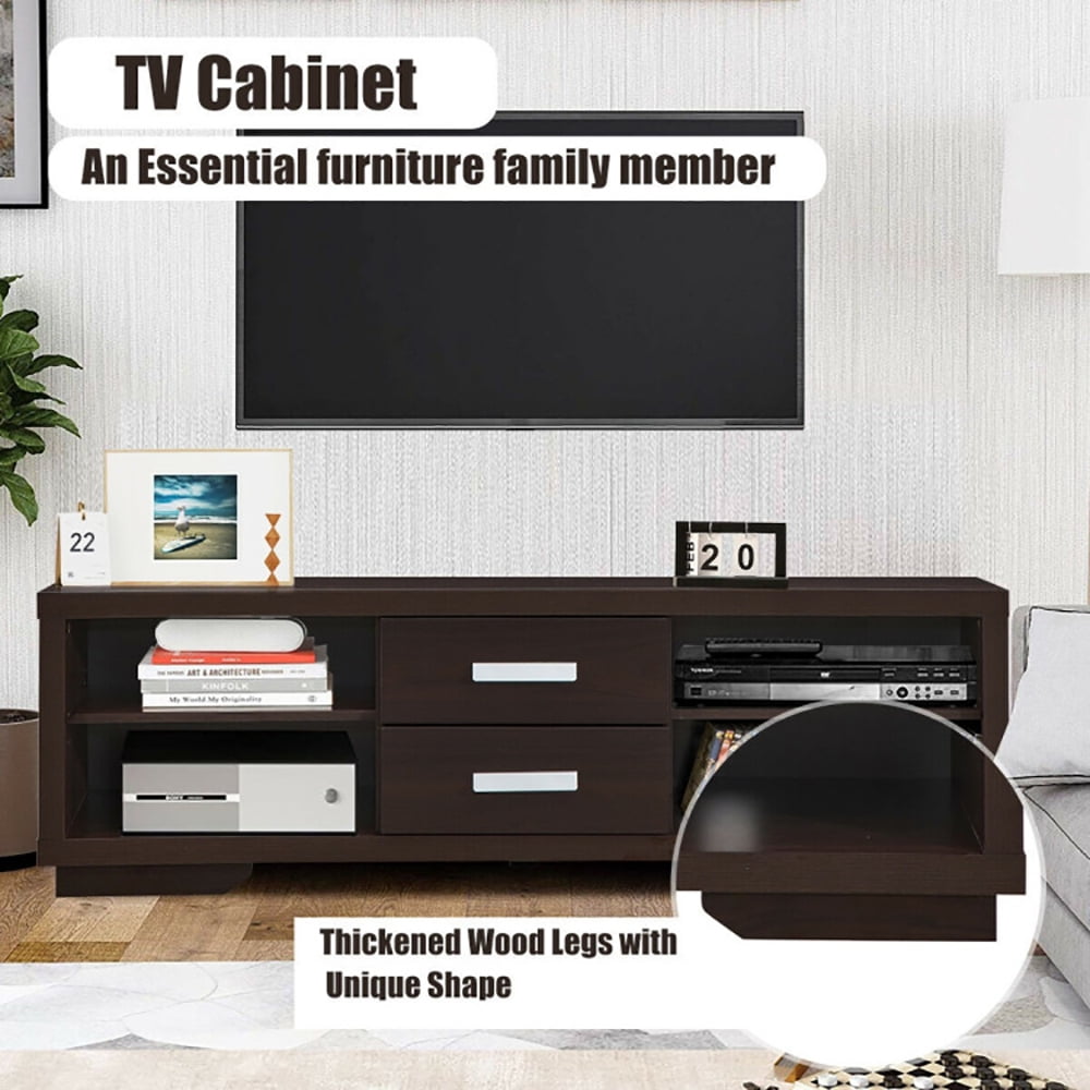 Finihen TV Stand, TV Cabinet, Modern TV Stand Entertainment Center with 2 Drawers and 4 Open Shelves, Media Entertainment Center with Storage, for Living Room, Bedroom, Brown