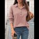 thumbnail image 5 of Blusas Holgadas de Larga con Botones y Solapa de Color Liso para Mujer, Otoño e Invierno Rosa L, 5 of 9
