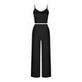 thumbnail image 6 of Virmaxy Womens Stylish Outfit 2 Piece Set Solid Color Two-Piece Cotton and Linen Pleated Halter Top Wide-Legged Pants Fashion Casual Suit Black M, 6 of 8