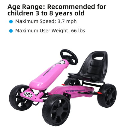 Go Kart for Kids Gift, 4 Wheel Ride On Toys for 3-8 Year Old Boys & Girls, Racer Bicycle with Ergonomic Adjustable Seat, Sports Steering, Brake, Outdoor Racing Toy, Pedal Cart for Child, Pink,