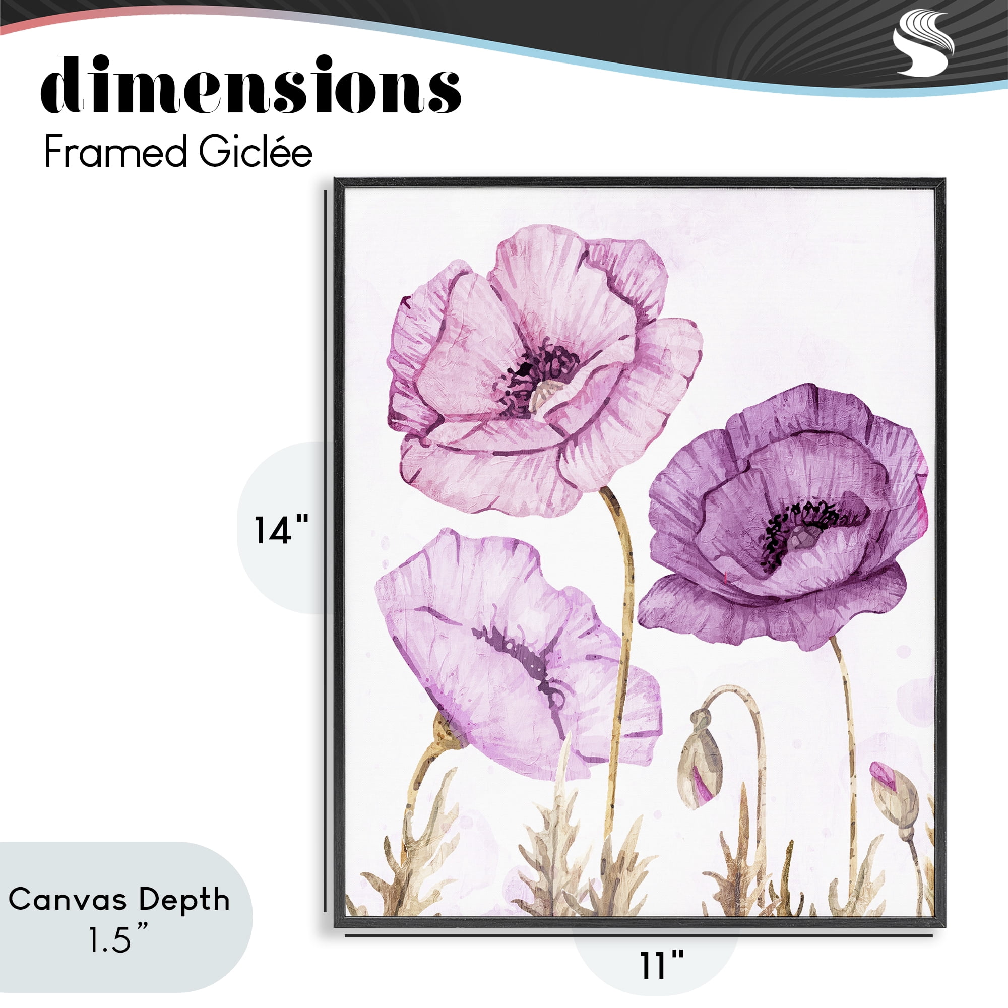 Stupell Industries Bright Poppies in Purple Black Framed Giclee Art, design by Kim Allen