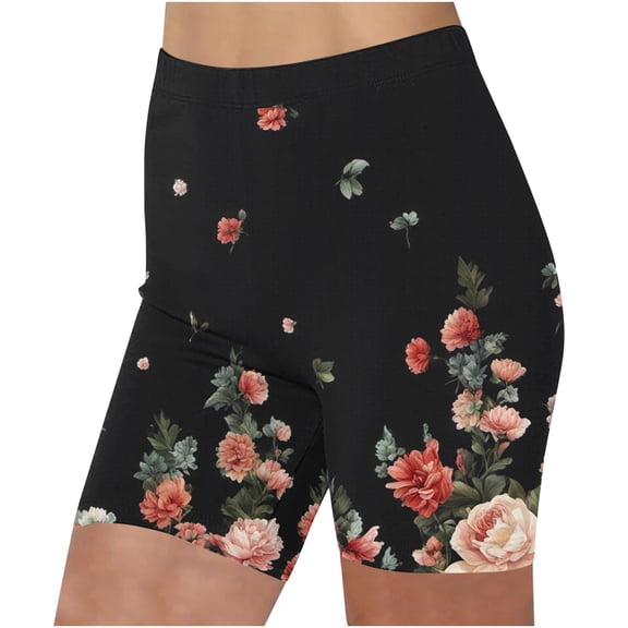 LbsKUS Womens Squat Proof Workout Gym Yoga Shorts Boho Floral Printed Shorts Pants Workout Biker Running Sport Shorts Seamless Scrunch Gym Shorts Athletic Walking Short Pants,Black,M