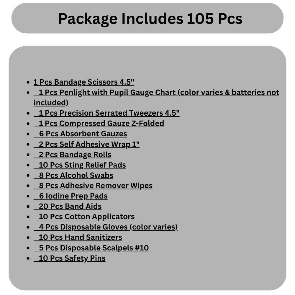 105 Pcs Basic First Aid Kit Mini Emergency Kits for Car, Basic Outdoor Essentials - Scissors, Tape, Band- aids Antiseptic Swabs and More - Kit for Outdoor Adventures