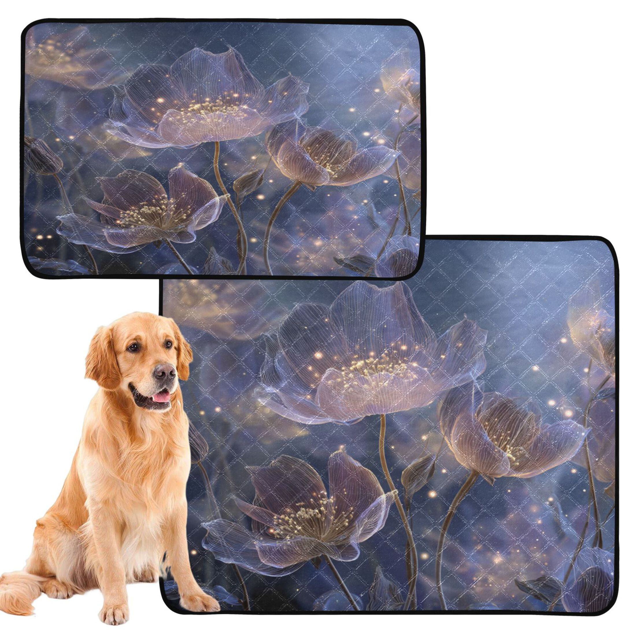Qxltty Transparent Purple Flowers Cat litter Pads Pet Set of 3 Diaper Mats Center Anti-leakage Layer Absorbent Soft and Comfortable