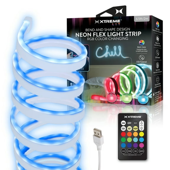 Xtreme Lit 6.5-Foot Neon Flex LED Strip Lights with Memory Wire, Multi-Color, for Christmas, Halloween, Party, Gameday and More, 0.4 lb