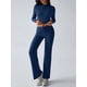 thumbnail image 5 of Conjuntos de 2 Piezas para Mujer, Larga, Cuello Redondo, Pantalones Acampanados de Cintura Alta, Conjuntos de Chándal, Ropa de Calle. Azul Real S, 5 of 9