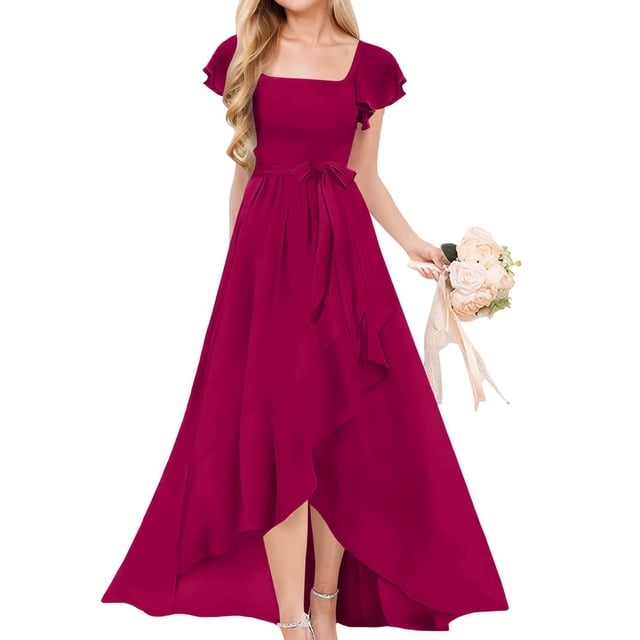 Robe pour Fille, Robe d'Été pour Fille pour Fête à Manches Courtes, Col Rond, Robe Trapèze Tournoyante avec Jupe Évasée pour Tout-Petite à Ado