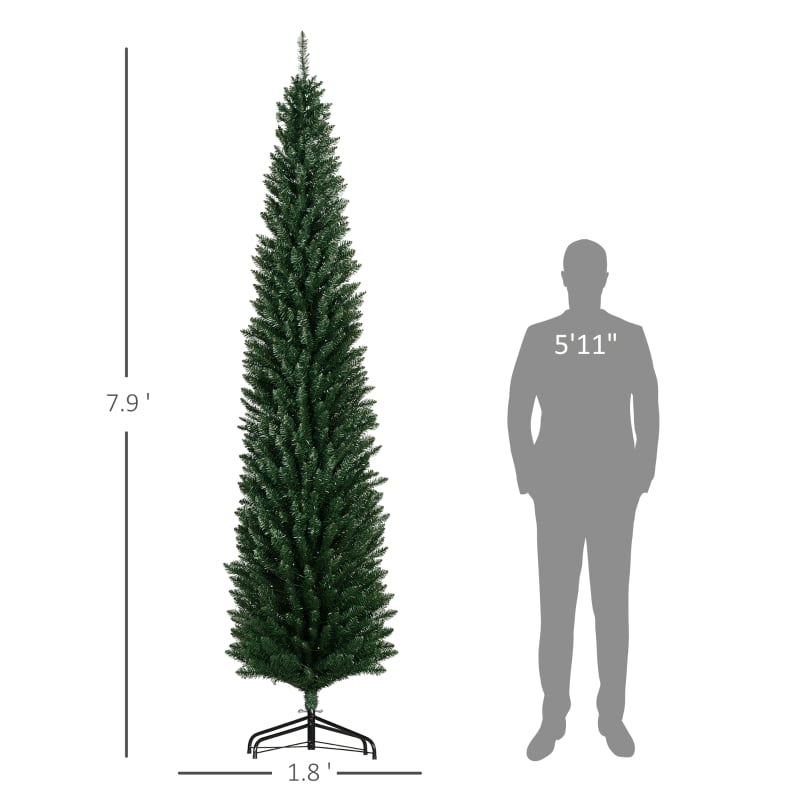 Alvantor Christmas Tree Pre-Lit Pencil with Colorful LED Lights & Steel Stand 22"x22"x96" 8ft Green