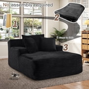 Muumblus Oversized Chaise Lounge Chair Indoor Furniture, No Assembly Required, Plush Corduroy Cloud Floor Sofa Bed for Living Room, Black