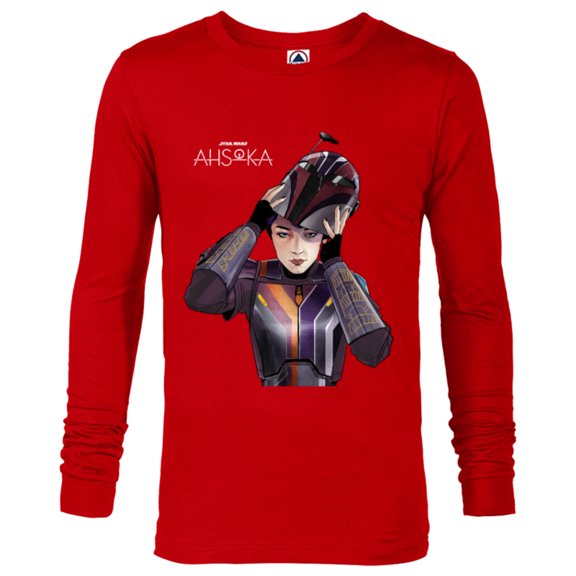 Star Wars Ahsoka Sabine Wren with Mandalorian Helmet Disney - Long Sleeve T-Shirt for Men - Customized-New Red