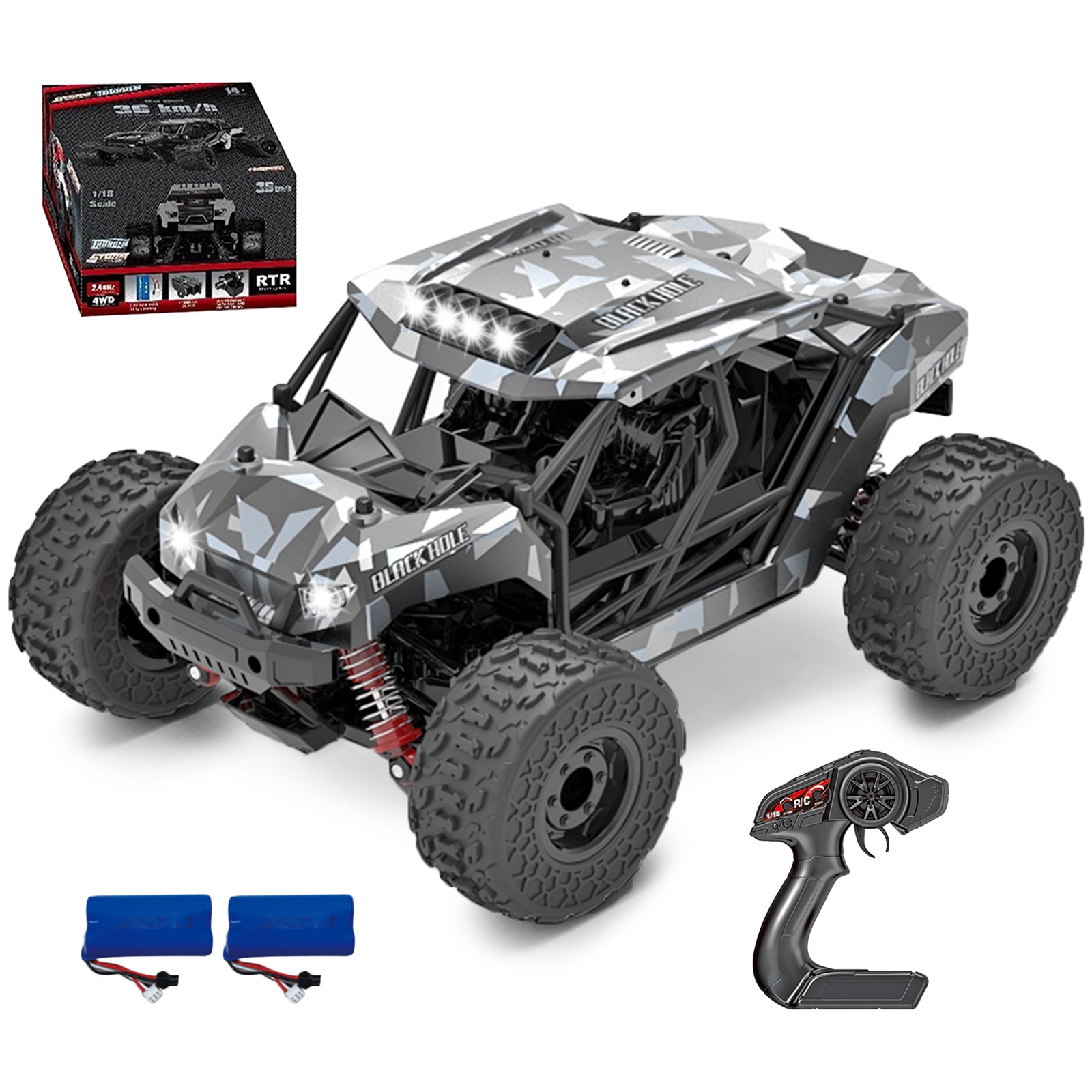 donor De layout Atlantische Oceaan Mojoyce Remote Control Car 1:18 RC Cars 36+km/h 4WD Off Road Monster Truck  with 2Battery Gift for Kids and Adults Black - Walmart.com