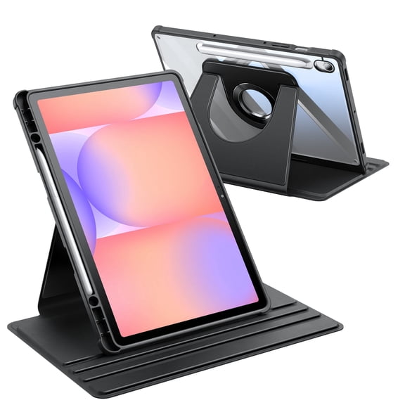 Fintie 360 Degree Rotating Case for Samsung Galaxy Tab S10 Lite/ S10 FE/ S9 FE 5G 10.9 Inch/Tab S9 11 Inch with S Pen Holder, Swiveling Protective Stand Clear Back Cover, Black
