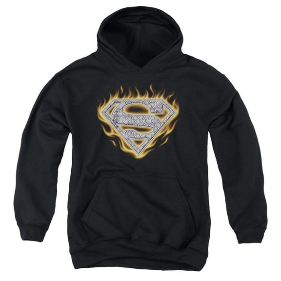 Superman - Steel Fire Shield - Youth Hooded Sweatshirt - Large