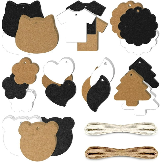 200PCS 8 Designs Kraft Paper Gift Wrapping Tag Blank Writable Tag Craft Hang Tag Display Labels with 20 Meters of Paper String for Card Making Wedding Birthday Party Bookmark Christmas (Daisy)