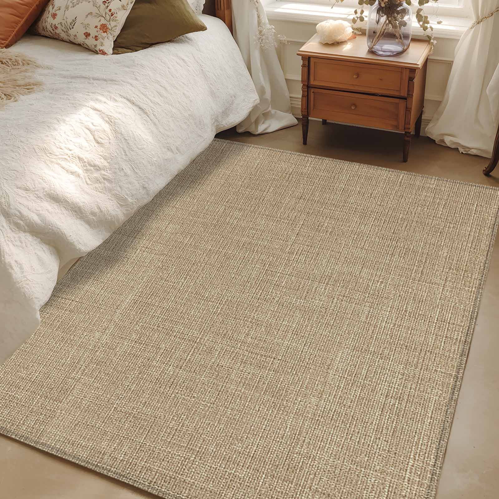 Brown Farmhouse Area Rug Washable 3x5 Entryway Rug Non-Slip Indoor Low Pile Vintage Country Monochrome Textured Floor Carpet Small Rugs for Bedroom Office Living Room Kitchen Entrance Nursery