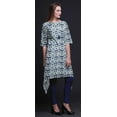 thumbnail image 3 of Bimba Hauts Bleus Carrés Shibori Imprimés pour Femmes Kurti Asymétrique Robe d'Été pour Filles Grand, 3 of 6
