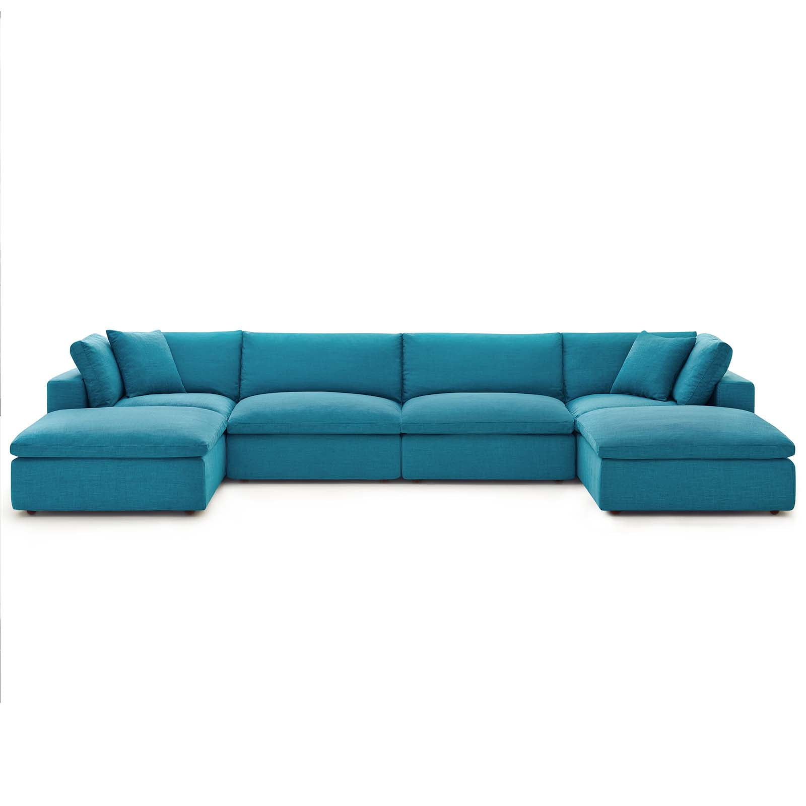 Aqua Blue Linen Fabric Sectional Sofa with Down Fill Cushions