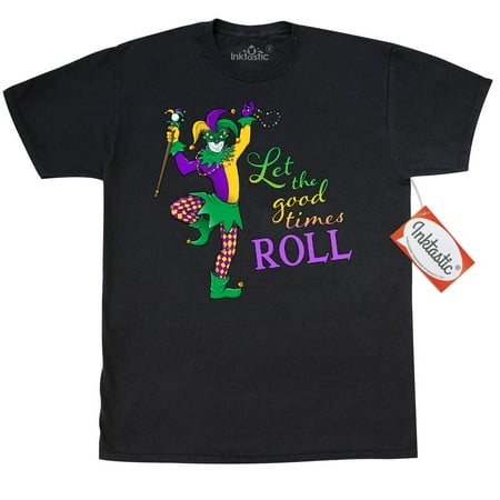 Inktastic Let The Good Times Roll Mardi Gras Jester T-Shirt Nola New Orleans Louisiana Gulf Coast Fat Tuesday Party Parade French Quarter Krewe Beads Motley Green Yellow Purple Celebrate Gi Mens (The Best Coast T Shirt)