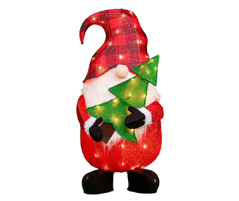 32 Inch LightUp Santa Holiday Garden Gnome with Tree 50 Clear