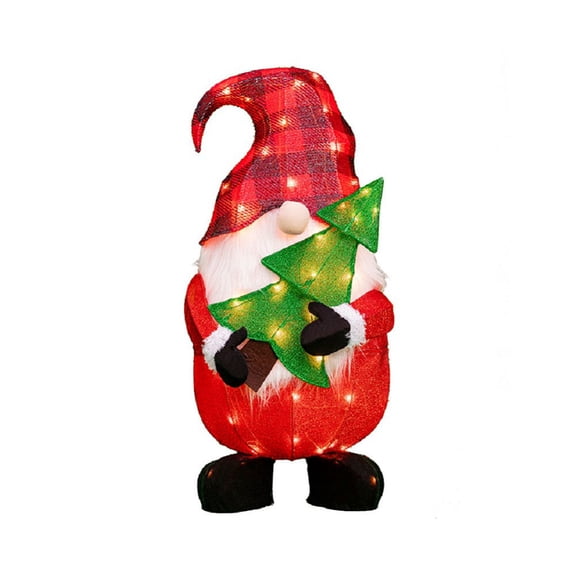 32 Inch - Light-Up Santa Holiday Garden Gnome with Tree - 50 Clear Lights - Pre-Lit Holiday Christmas Lawn Yard Lighted Decoration Display