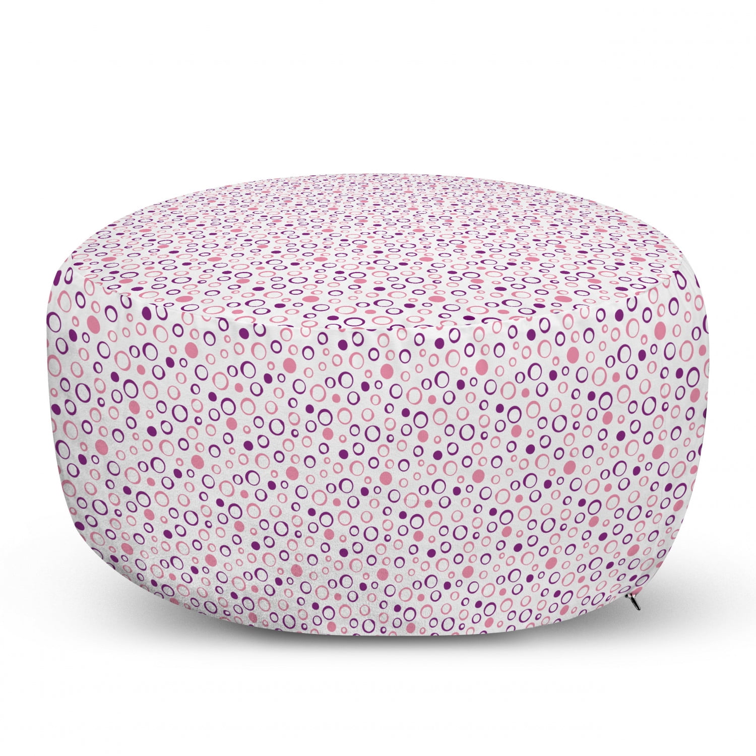 Geometric Circle Ottoman Pouf, Pastel Toned Feminine Circular with Spherical Dots Spread Artwork ...
