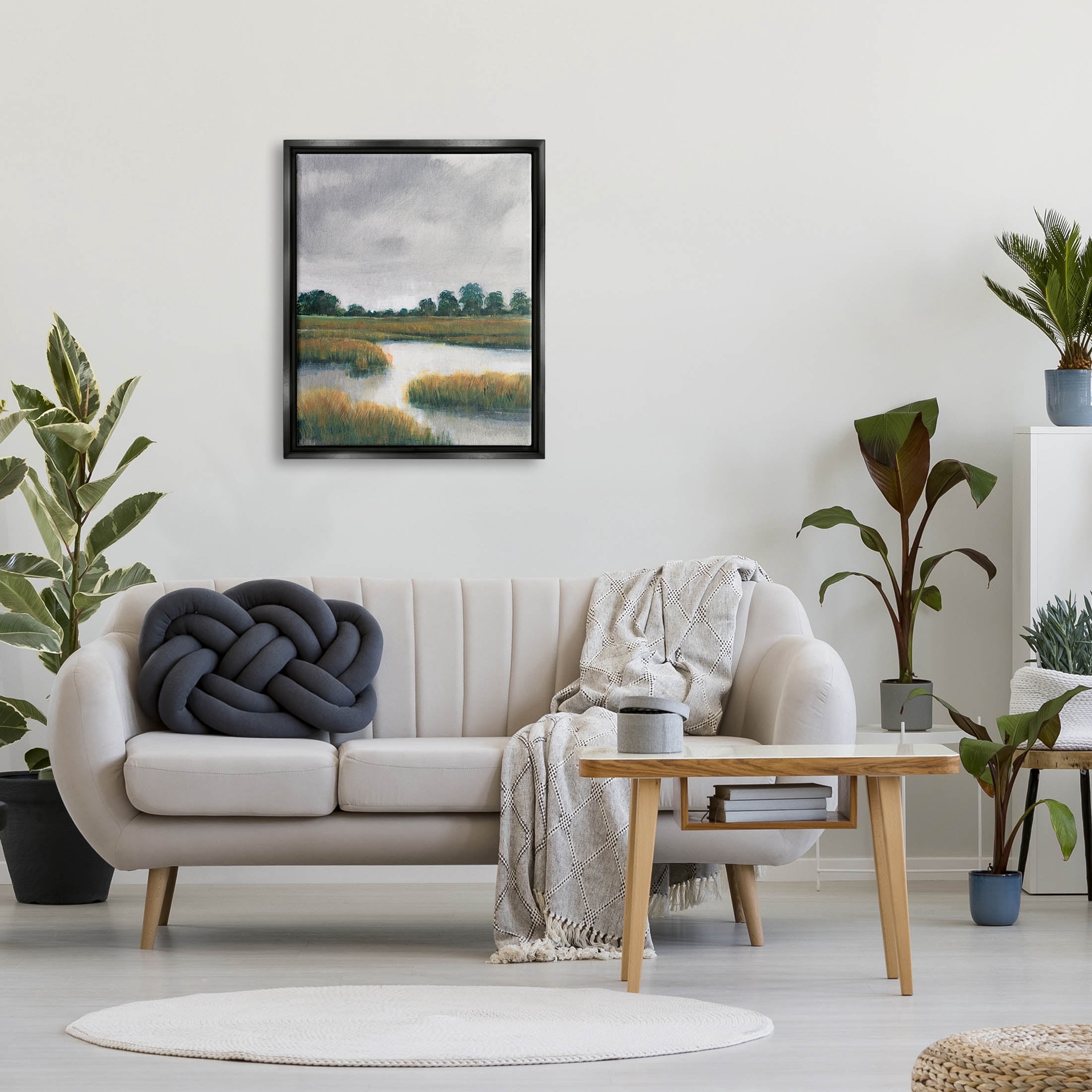 Stupell Industries Cloudy Rural Marsh Landscape Painting Jet Black Floating Framed Canvas Print Wall Art, Design by Tim OToole