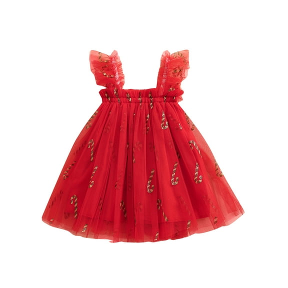 Spewahor Toddler Baby Girl Summer Dress 6 12 18 24 Months 2T 3T 4T Sleeveless Square Neck Candy Cane/Plaid Print Tutu Dress