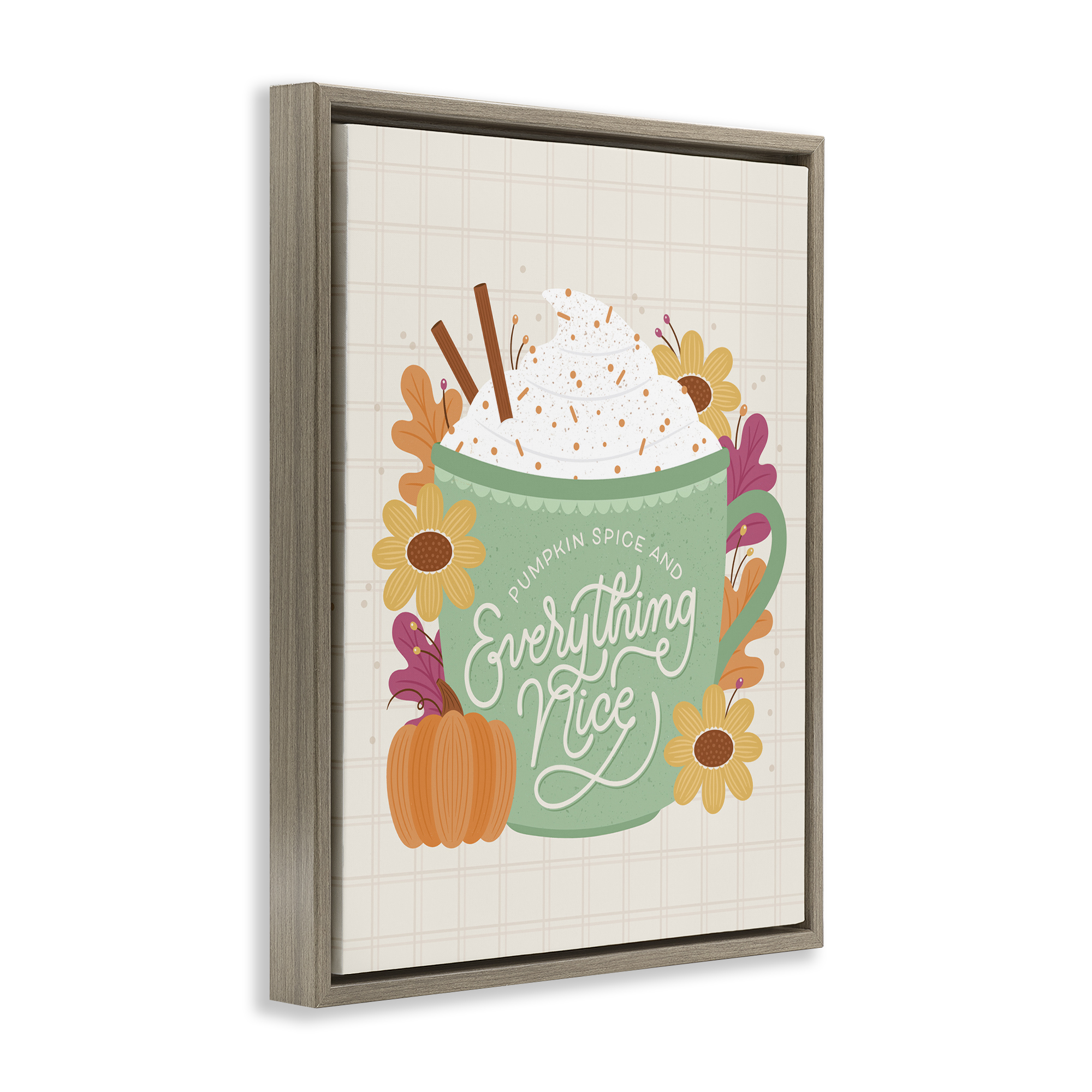 Stupell Industries Pumpkin Spice Everything Nice Food & Beverage Painting Brown Floater Framed Canvas Art Print Wall Art, 17 x 21