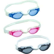 Dolfino Adult Swimming Goggles 3-Pack, Clear Straps with Blue, Black and Pink Lenses