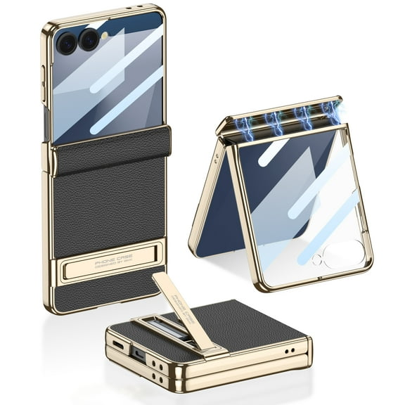 Allytechgroup Slim Case for Samsung Galaxy Z Flip 7, Build in Screen Protector Hinge Protection Kickstand Shockproof Magnetic Back Cover Case for Women Men, Black