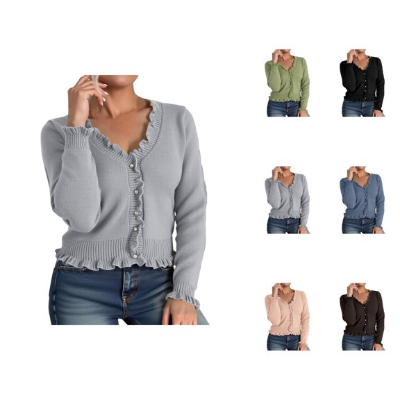 Long Sleeve Ribbed Knit Cardigan Sweater Solid Color Fringe Edge Casual Open Front Outfit Comfortable Soft Yarn Cardigan Sweaters for Women