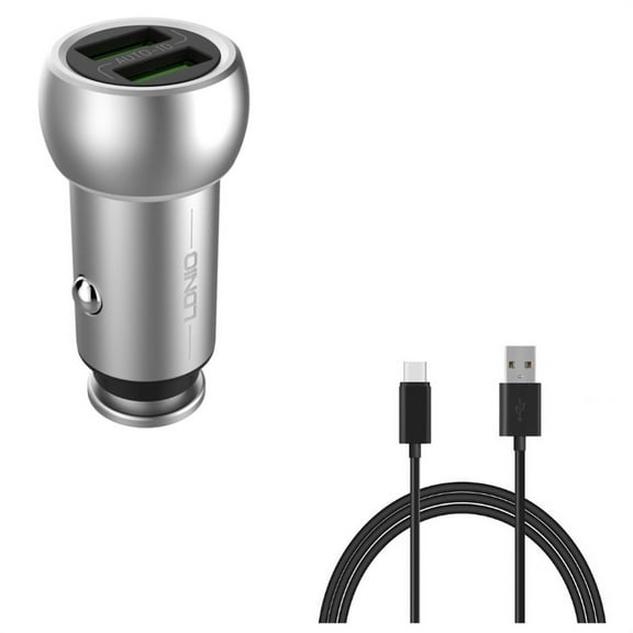 2-Port USB 3.6A Car Charger w Charger Cord Type-C 6ft USB Cable A9W for Motorola Moto Z Force Droid X4, Revvlry Plus, G7 Power Play G6 - Nokia 3.1, 7.1, 8, Plus - OnePlus 5T, 6, 6T, 7 Pro