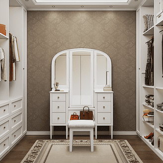 43 x 19 x 54 in. Wooden Makeup Vanity Set Desk, Mirror & Stool - Rose Gold  - Walmart.com