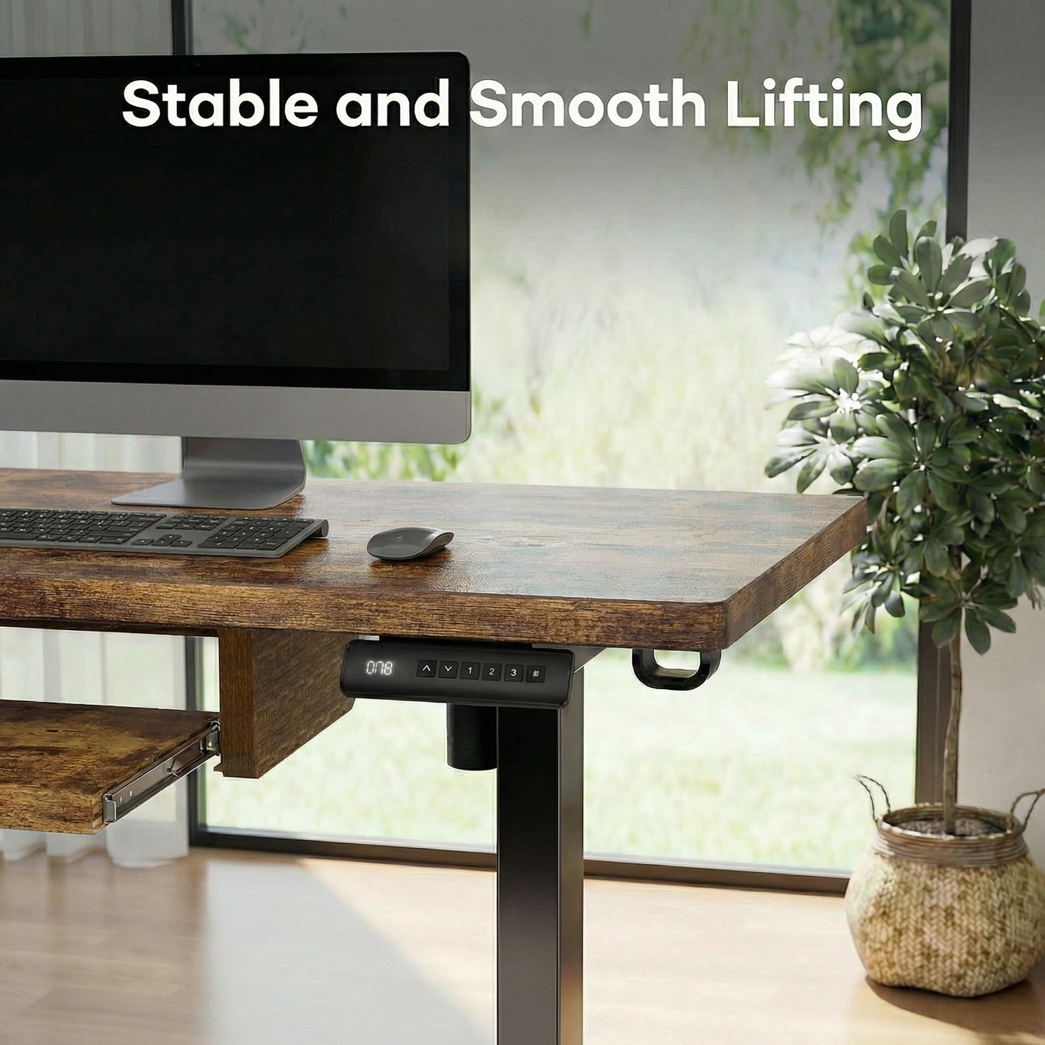 CHITOOMA Electric Standing Desk with Keyboard Tray, 48" x 24" Adjustable Height Sit Stand Up Desk, Home Office Gaming Desk Computer Workstation, Vintage Brown