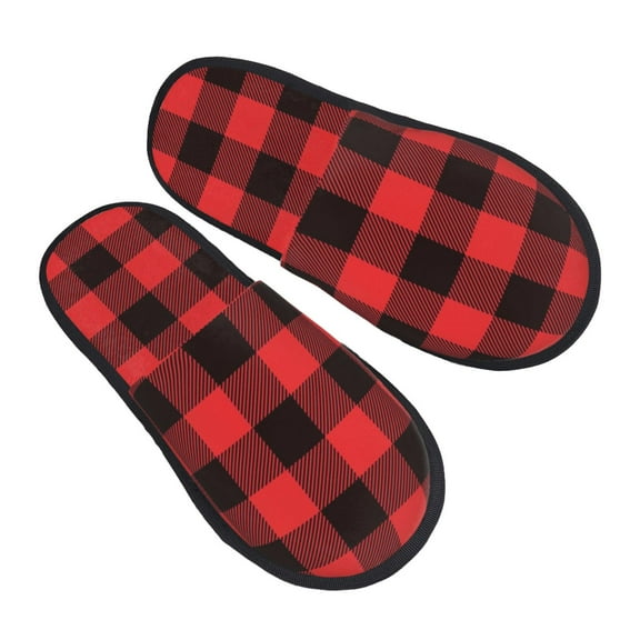 Kdxio Buffalo Plaid Red Black Pattern Slippers for Women Memory Foam Fuzzy House Slippers Bedroom Non-slip Warm Womens Slippers