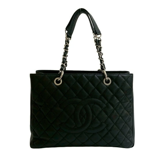 Pre-Owned CHANEL Matelasse GST Coco Mark Caviar Leather Chain Tote Bag, Black, 39304 (Good)