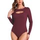 thumbnail image 1 of INSPIRE CHIC Blusas de leotardo de punto acanalado con corte frontal, cuello redondo y mangas largas XS Burdeos, 1 of 5