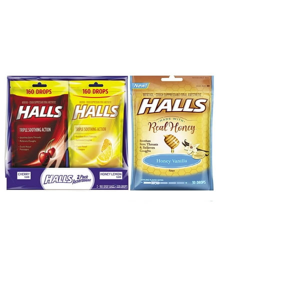 Halls COMBO 2 Pack Assortment, Cherry & Honey Lemon 2 X 160 Count