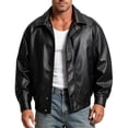 thumbnail image 2 of Xdegoge Mens Faux Leather Jacket Vintage Motorcycle Biker Coat Turn Down Collar Casual Bomber PU Moto Outerwear Fall Winter Warm Top for Riding Streetwear, 2 of 9