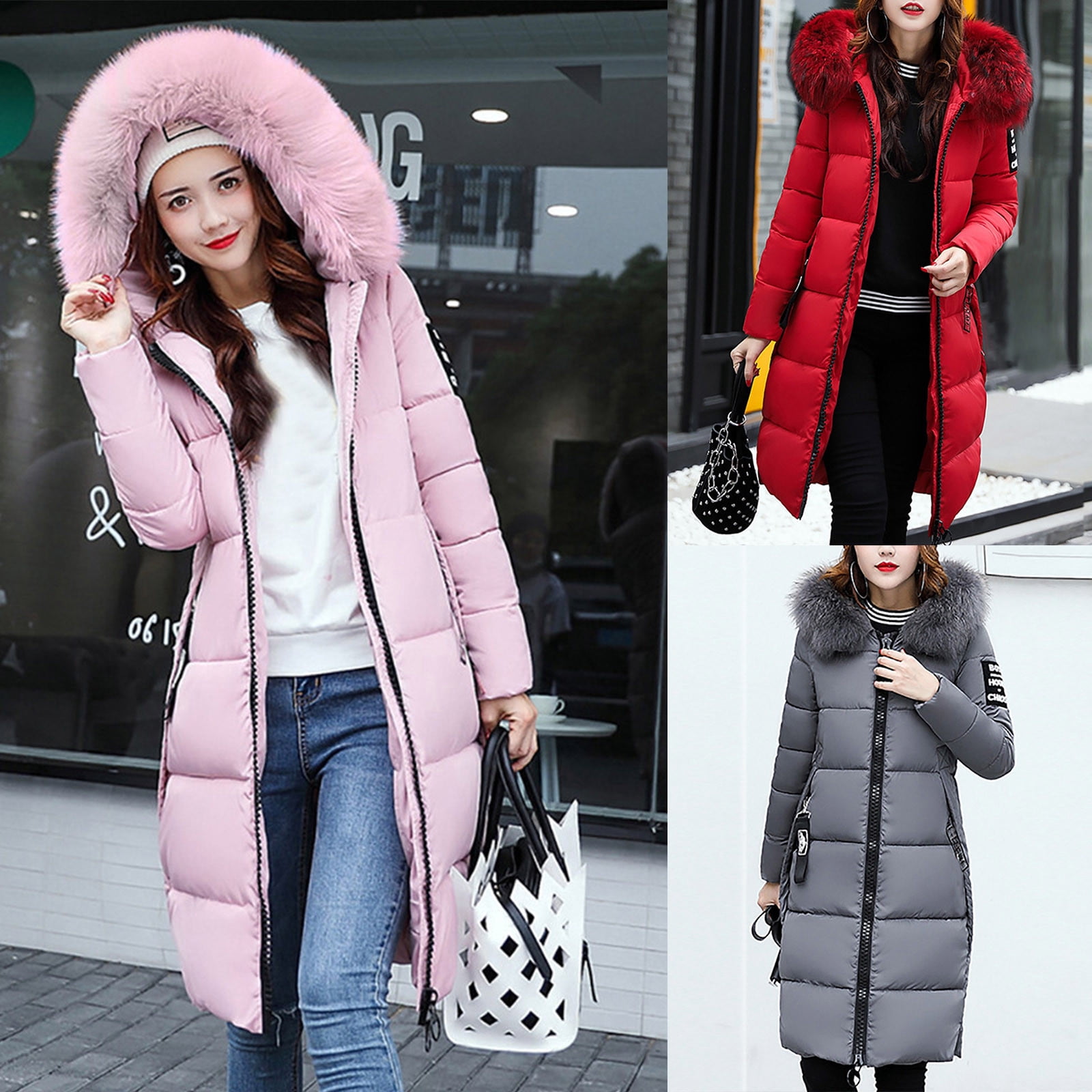 EGNMCR Womens Long Puffer Coat, Long Sleeve Padded Winter Down Coats, Hooded Parka Jacket Women Solid Casual Thicker Winter Slim Down Lammy Jacket Coat Overcoat Women Coat