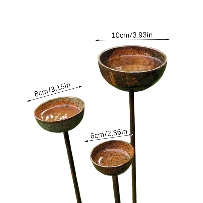 Rain Collectors, Rusty Bird Feeder Set Of 3 For Outdoor Garden Decoration, Insect Watering Station