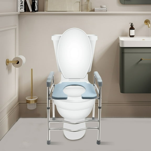 25.2-29.13in Raised Toilet Seat Riser W/ Arms for Elderly Handicap Bathroom